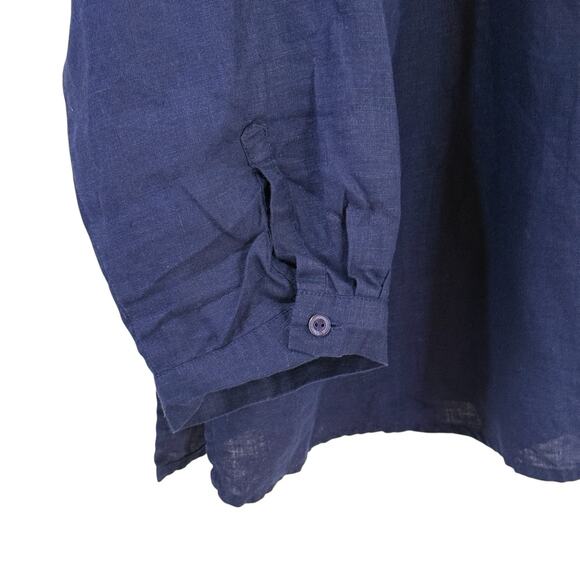 Eileen Fisher Navy Blue 100% Irish Linen Long Sleeve Button Up Shirt Womens XL - Picture 4 of 12